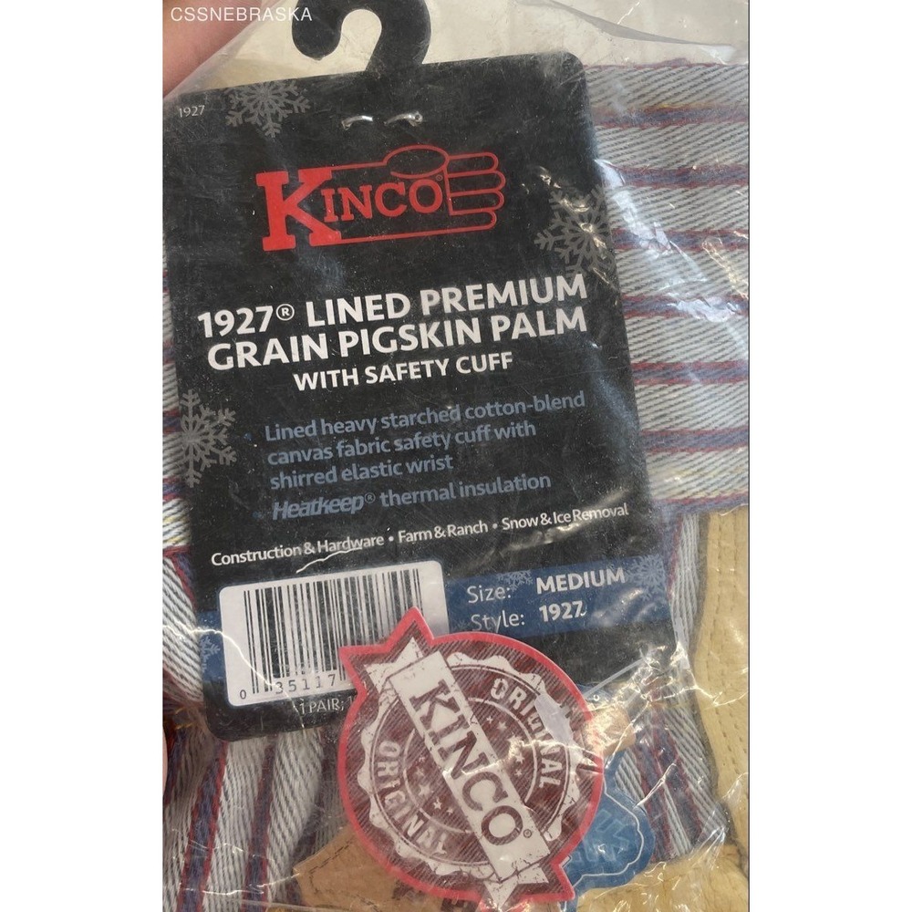 Kinco 1927 Lined Pigskin Palm Gloves 4-Pack Men Medium Thermal Insulated Work